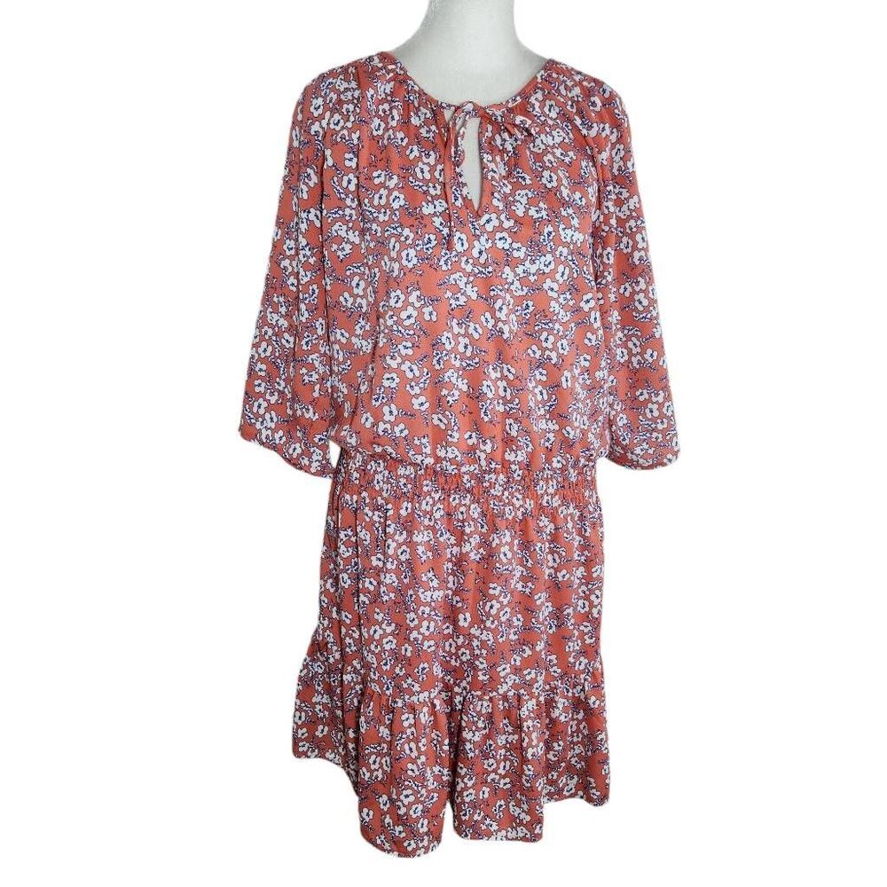 C&E Coral Pink Floral Mini Dress Size Medium Floral Blouson Dress Wedding Guest